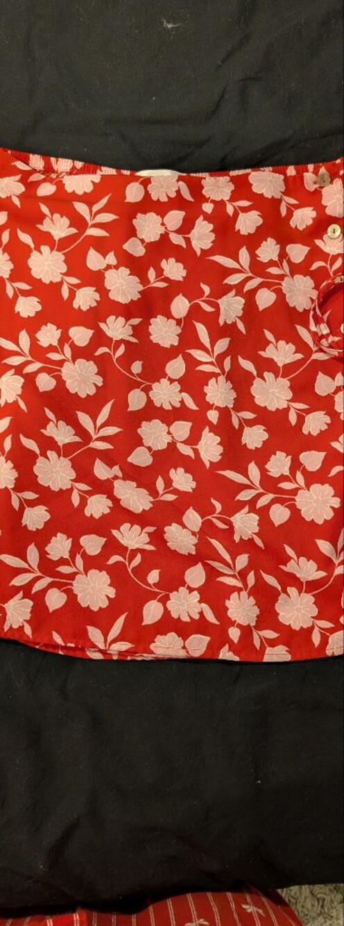 LC Lauren Conrad Red Duvet Cover Skirt with White Floral Print